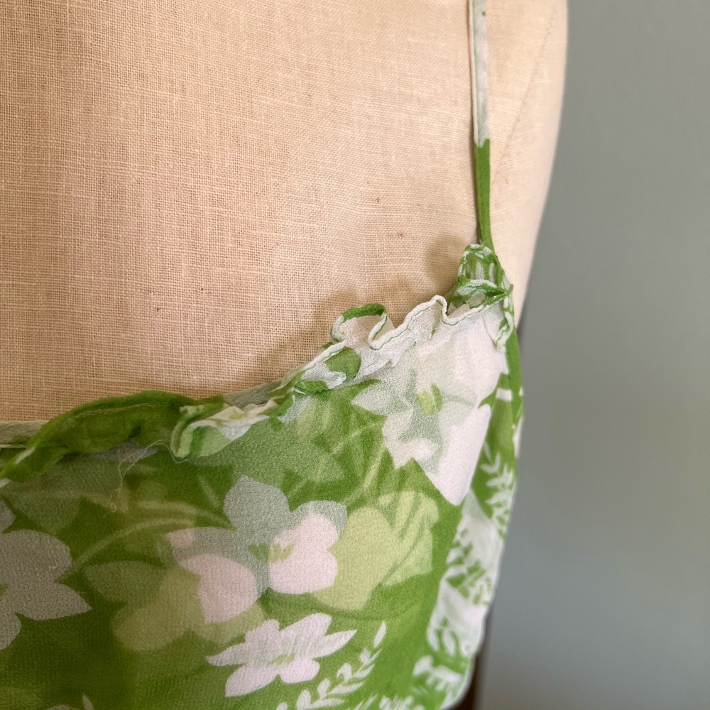 Anthropologie Odille Spaghetti Strap Green Floral Top L - Picture 4 of 6